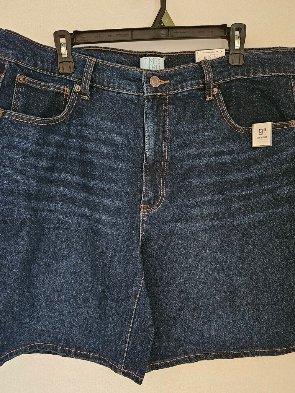 Time and Tru Women's Size 18 High Rise Denim Bermuda Shorts Dark Wash NWT